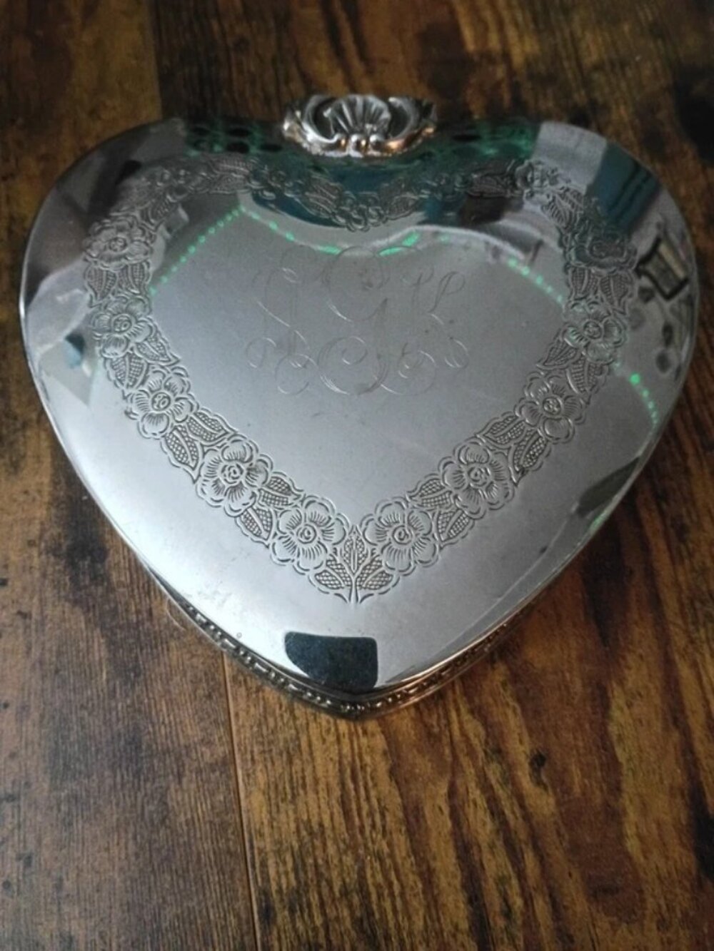 Vintage Heart Trinket Box with Assorted Silverware Lot